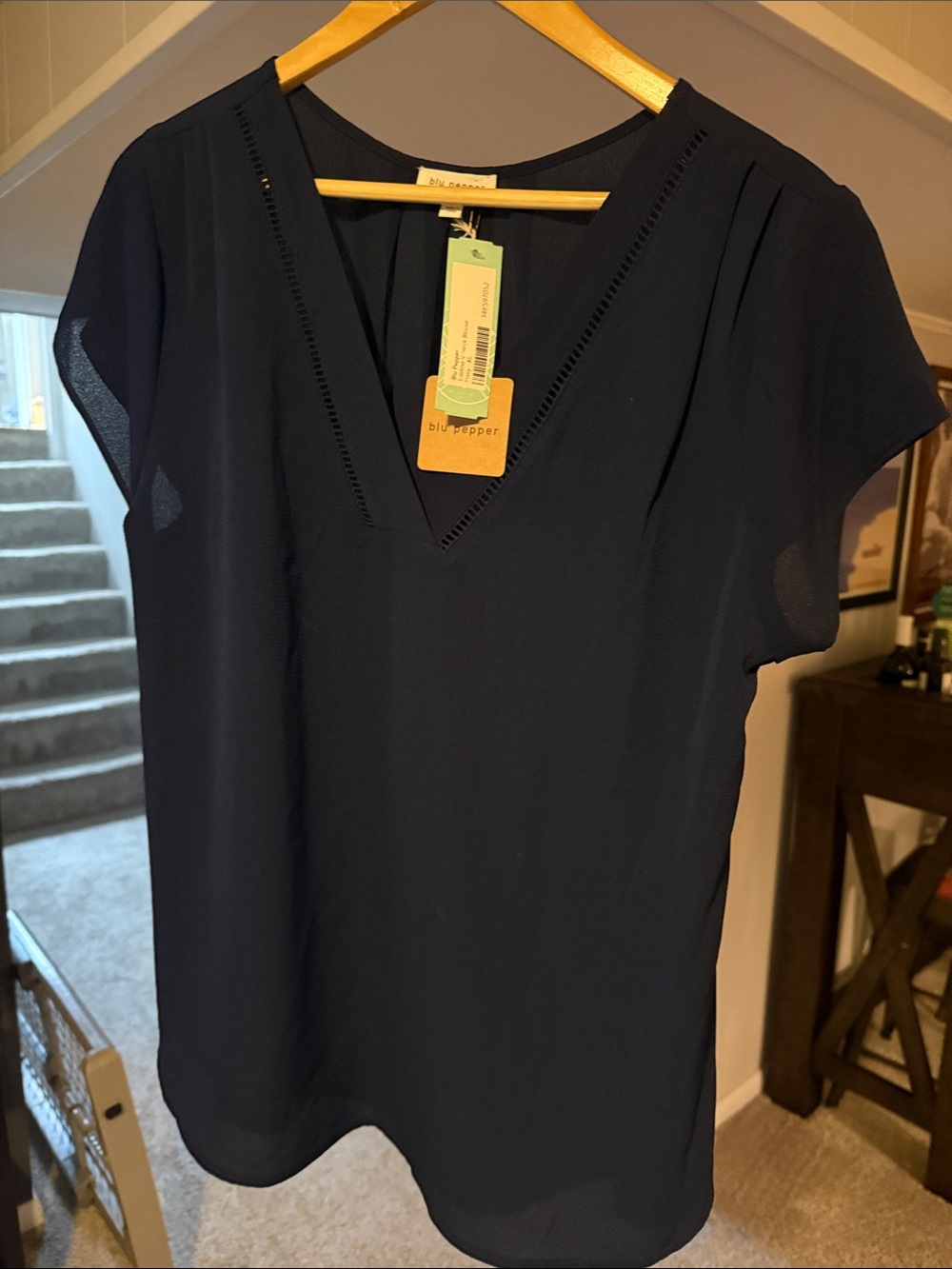 Blu Pepper Navy V-Neck Cap Sleeve Blouse